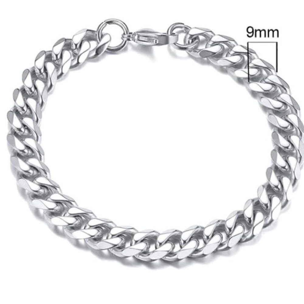 💙 Long Cuban Curb Chain Stainless Steel Bracelet 9 mm Wide 23 cm 9 inch